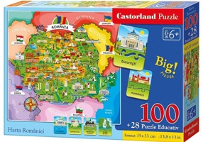 Puzzle educativ 100+28 piese Castorland - Harta României