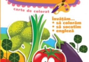 Legume. Carte de colorat. Învățăm... să colorăm, exerciții grafice, engleză