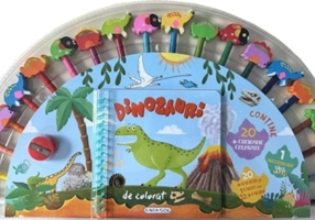 Carte de colorat cu 20 creioane - Dinozauri