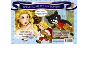 Scene ilustrate din povesti: Mica sirena; Motanul incaltat - Hans Christian Andersen, Charles Perrault