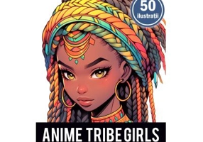 Carte de colorat pentru adulti, 50 de ilustratii, Anime Tribe Girls