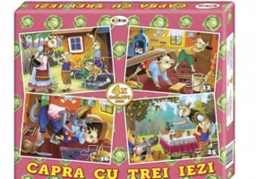 Puzzle Capra cu trei iezi. 4 imagini