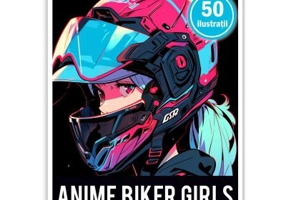 Carte de colorat pentru adulti, 50 de ilustratii, Anime Biker Girls