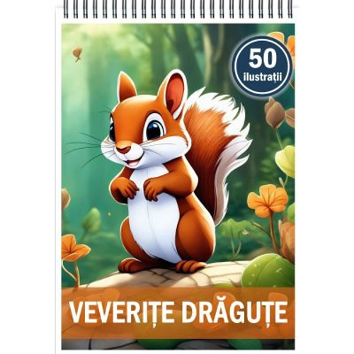 Carte de colorat, 50 de ilustratii, Veverite dragute
