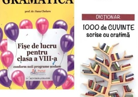Gramatica. Fise de lucru rezolvate pentru clasa a 8 -a + CADOU Dictionar 1000 de cuvinte scrise cu cratima