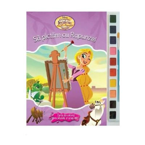 Sa pictam cu Rapunzel. Carte de colorat cu pensula si acuarele